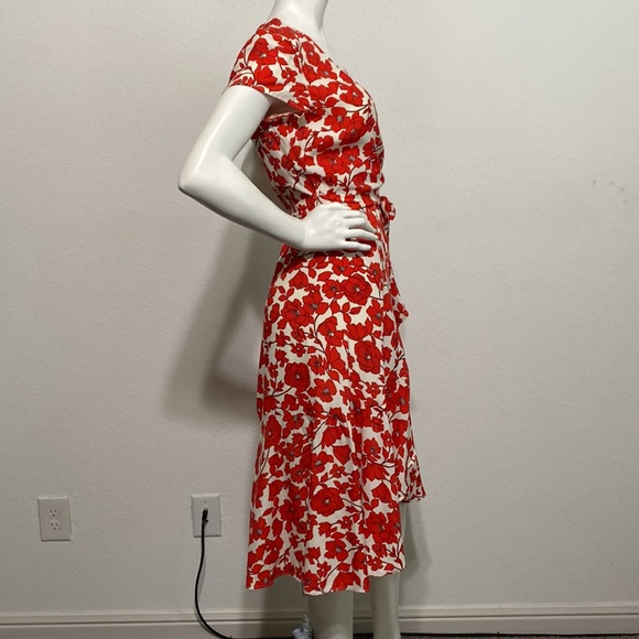 Bardot NWOT Fiesta Faux Wrap V-Neck Floral Short Sleeve Red & White Dress Size 8 - Picture 8 of 10